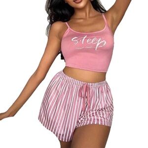Pink Striped Women's Sleepwear Set Size Medium
